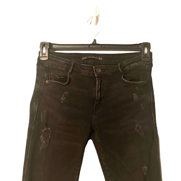 Zara Trafaluc Denimwear Mid Rise Distressed Black Wash Jeans Size 6 - Picture 3 of 9